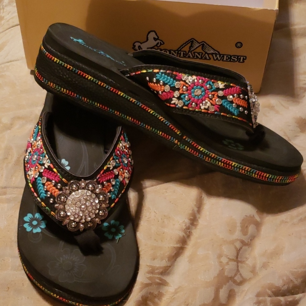 Gorgeous stitched and jeweled flip flops